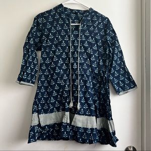Blue and gray short cotton kurta